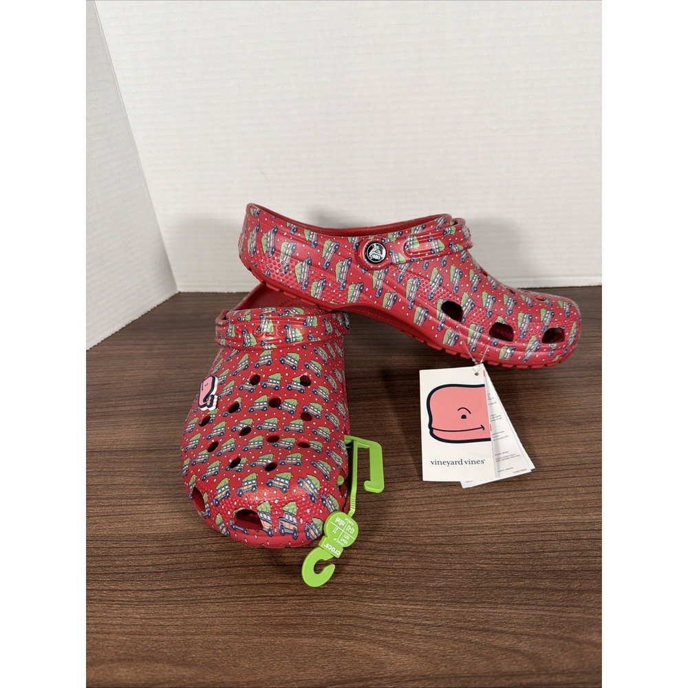 CROCS Classic Mens Size 9 Womens Size 11 Vineyard Vines Holiday Clog Sandals Red